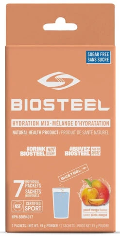 BioSteel High-Performance Sports Hydration Mix (7 Count) -Hockey Supremacy 630615 CAN 20Biosteel Hydration 20Mix Peach 20Mango 7CT Front